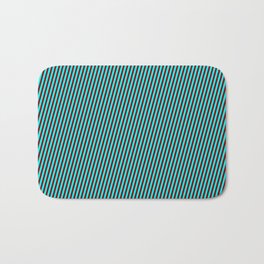 [ Thumbnail: Aqua & Maroon Colored Stripes Pattern Bath Mat ]