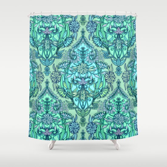 Botanical Moroccan Doodle Pattern In Mint Green Lilac
