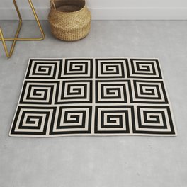 Greek Key Pattern 123 Black and Linen White Area & Throw Rug