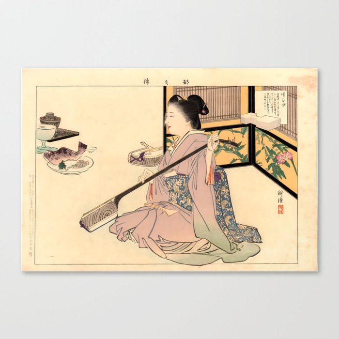 Geisha Tuning a Shamisen (Tsukioka Kogyo) Canvas Print
