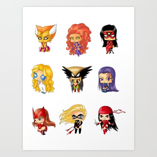 Chibi Heroines Set 3 Art Print