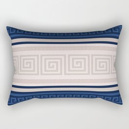 Greek Key - Meander - Blue and Beige Rectangular Pillow