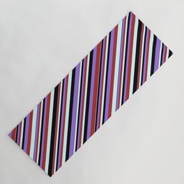 [ Thumbnail: Black, Purple, Brown, and Light Cyan Colored Stripes/Lines Pattern Yoga Mat ]