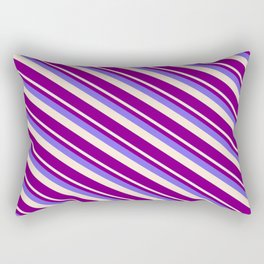 [ Thumbnail: Medium Slate Blue, Beige & Purple Colored Stripes/Lines Pattern Rectangular Pillow ]