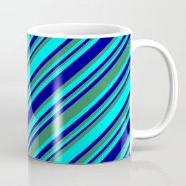 [ Thumbnail: Sea Green, Cyan, and Dark Blue Colored Lines/Stripes Pattern Coffee Mug ]