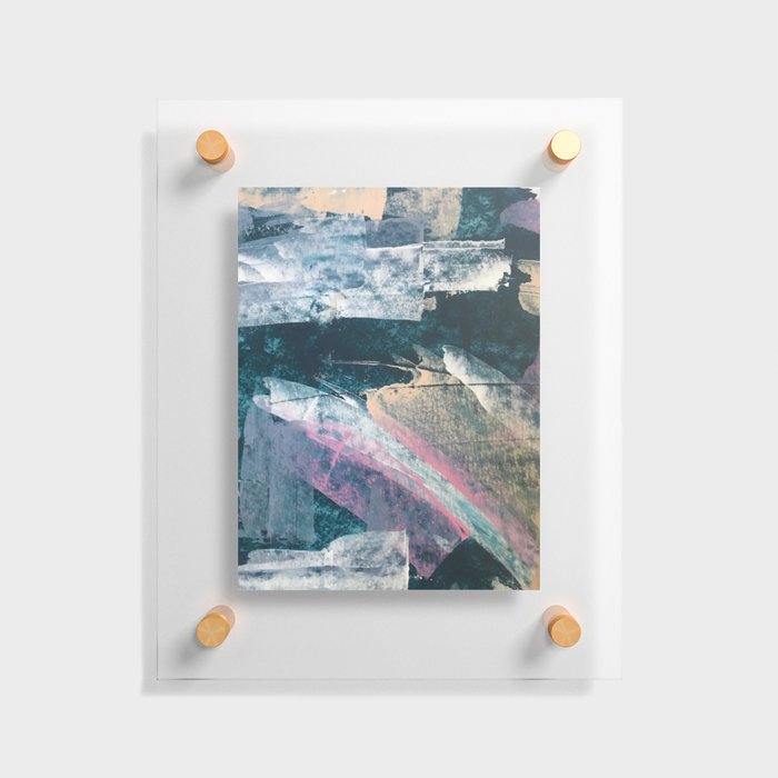 Karma [1]: a vibrant, abstract mixed-media piece in pink, peach, white and teal Floating Acrylic Print