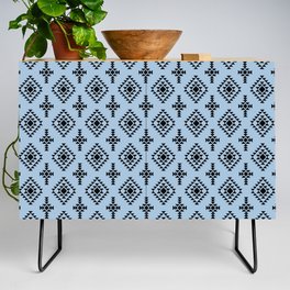 Pale Blue and Black Native American Tribal Pattern Credenza