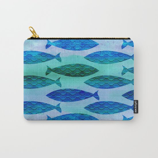 Blue Turquoise GreenWatercolor Fish Pattern Carry-All Pouch