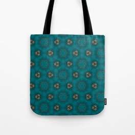 Dark Cyan Marble with Gold Ornament Accent Tote Bag