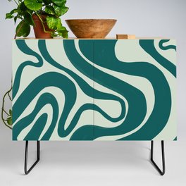 Retro Swirl Hand-Painted Lines in Teal + Mint Green Credenza
