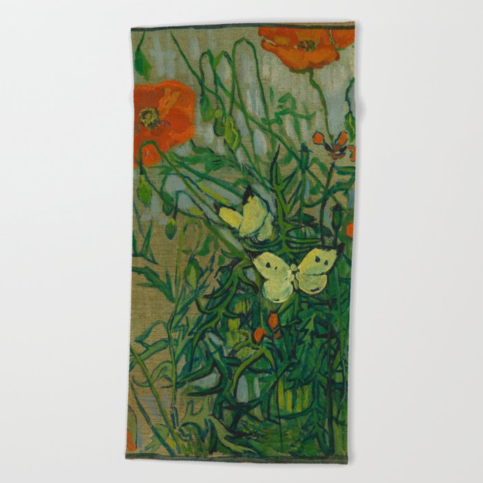 Vincent Van Gogh Butterflies And Poppies Beach Towel By