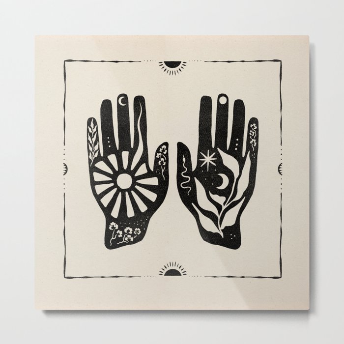 Magic Hands | Digital Blockprint | Reiki Spiritual Healing Etnic Art Print Metal Print