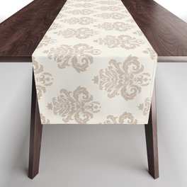 Vintage Floral Damask Pattern – Neutral Tan Brown and Gray Table Runner