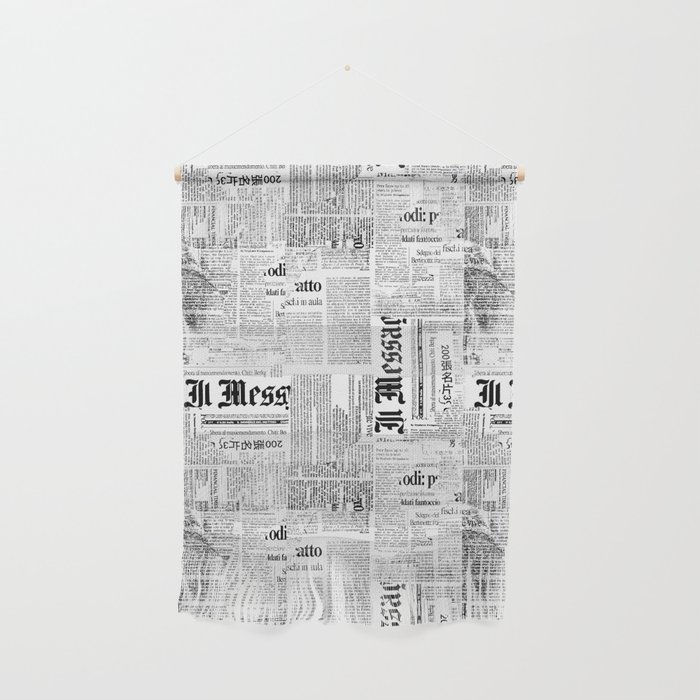 Black And White Collage Of Grunge Newspaper Fragments Wall Hanging
