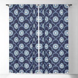 Ethnic Ogee Floral Pattern Blue Blackout Curtain