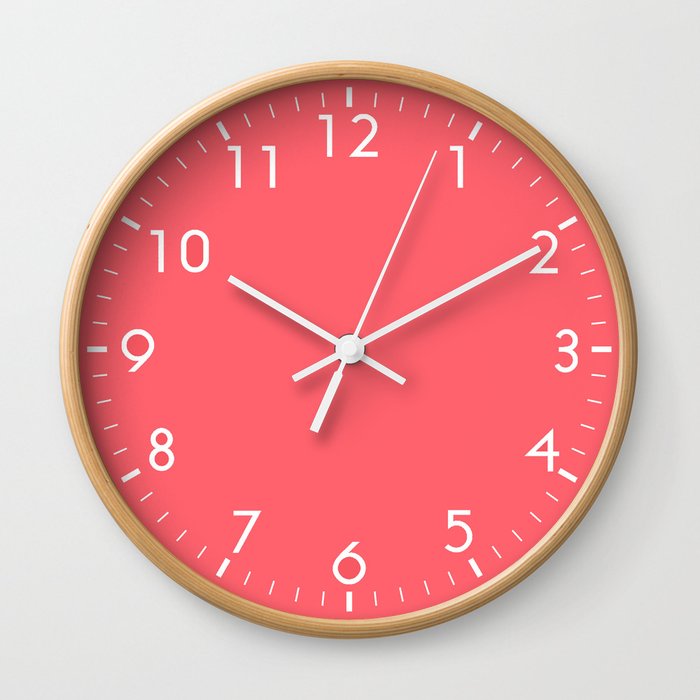 Coral Red Solid Color Block Spring Summer Wall Clock