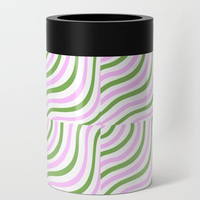 Pastel Pink and Green Stripe Shells Can Cooler