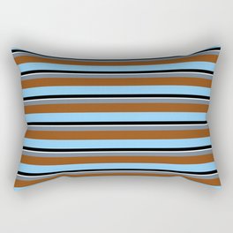 [ Thumbnail: Colorful Slate Gray, Brown, Light Sky Blue, Black & Mint Cream Colored Striped Pattern Rectangular Pillow ]