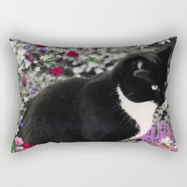 Freckles in Flowers II - Tuxedo Kitty Cat Rectangular Pillow