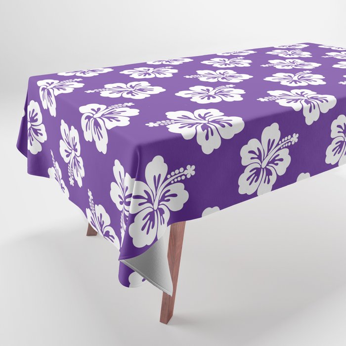 Pretty Purple and White Hibiscus Pattern Tablecloth