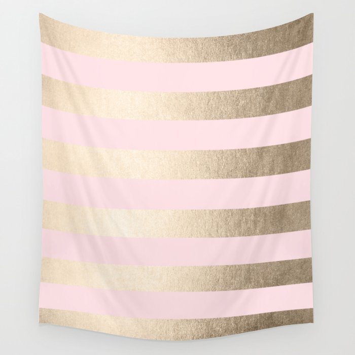 Simply Striped in White Gold Sands and Flamingo Pink Wall Tapestry