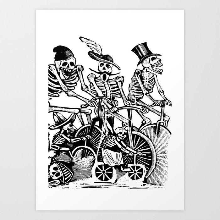Calavera Cyclists | Skeletons on Bikes | Day of the Dead | Dia de los Muertos | Black and White | Art Print