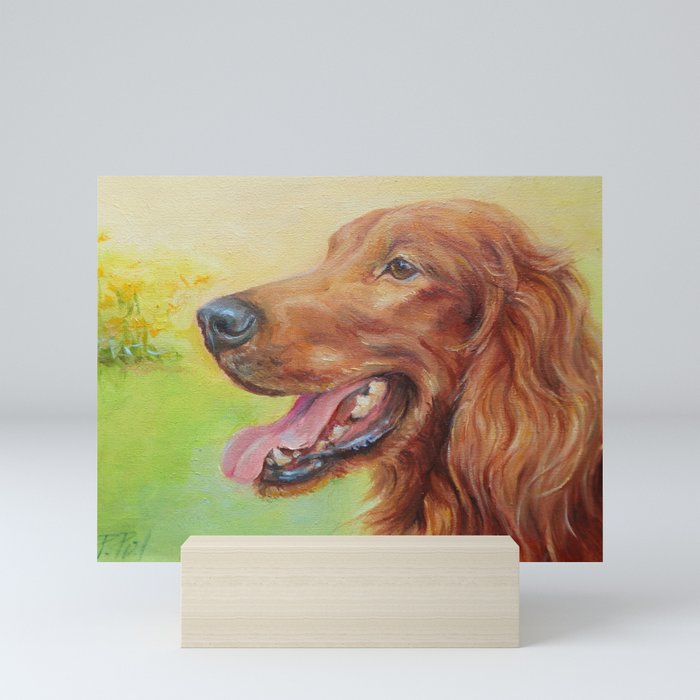 IRISH RED SETTER Dog portrait Cute pet Painting Mini Art Print