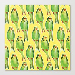 Chirpy Green Parakeets Pattern Canvas Print