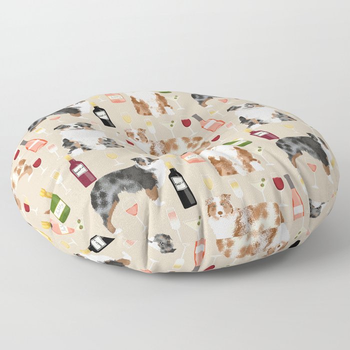 Australian Shepherd blue and red merle wine cocktails yappy hour pattern dog breed Floor Pillow