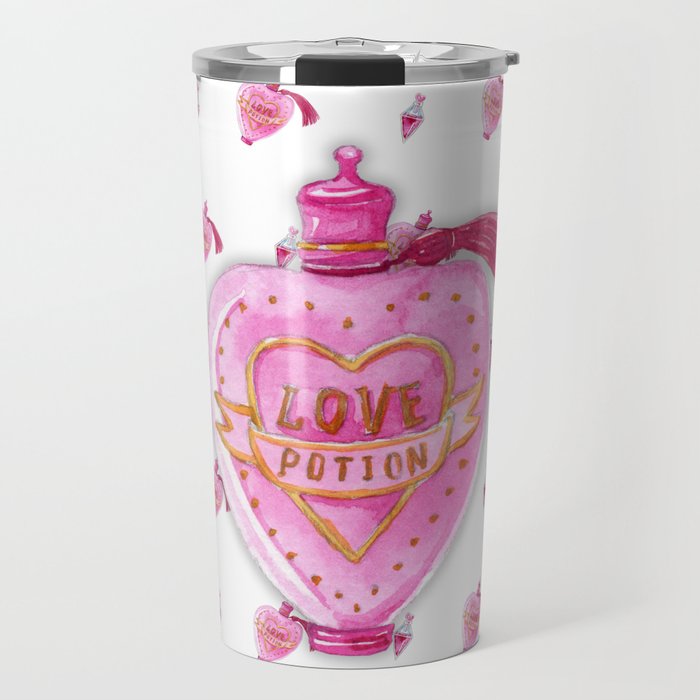 Love Potion in Pink Pattern Travel Mug