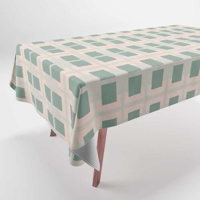 80s Mid Century Rectangles Sage Green Tablecloth