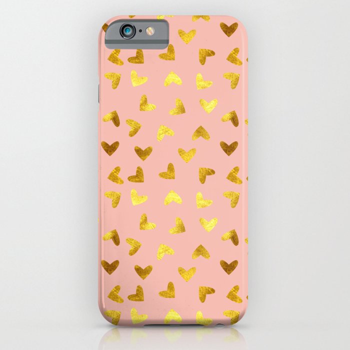 gold heart pattern pink iPhone Case