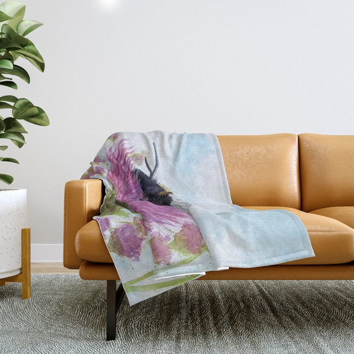 Bumblebee on a Thistle Throw Blanket