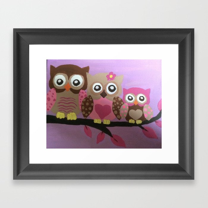 Owls in Pink Framed Art Print