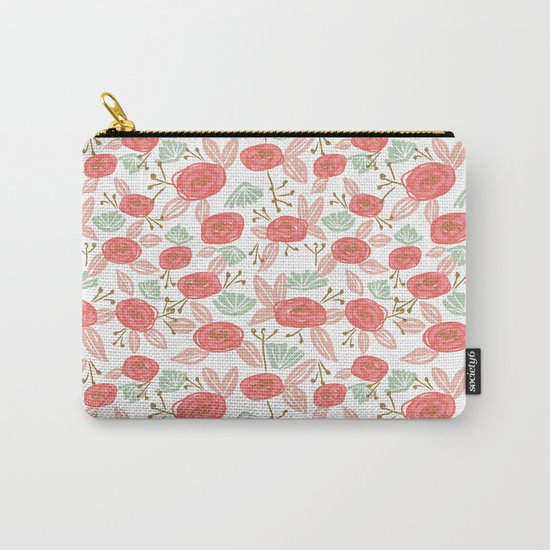 Spring Blooms summer garden nature painting pink pastel orange children kids florals flowers art Carry-All Pouch