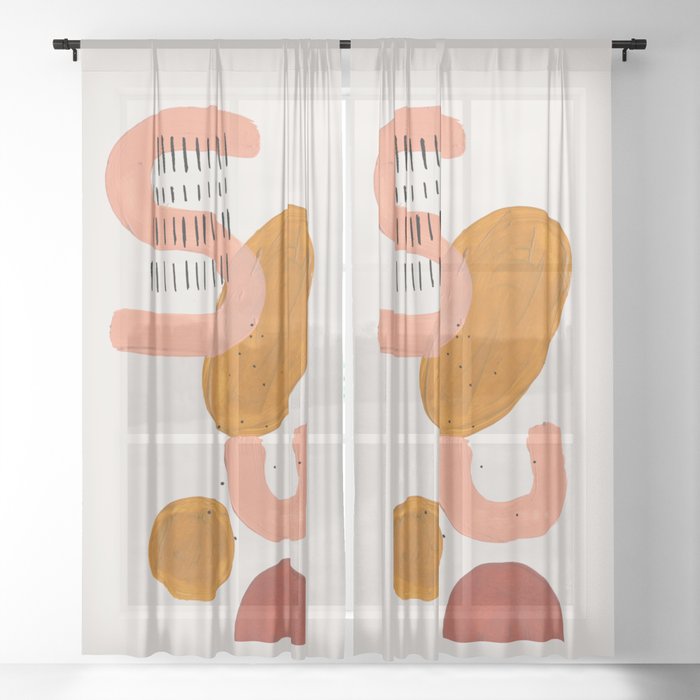 'Alphabet' Earth Tones Neural Warm Colors Fun Space Shapes Yellow Ochre Tan Brown by Ejaaz Haniff Sheer Curtain