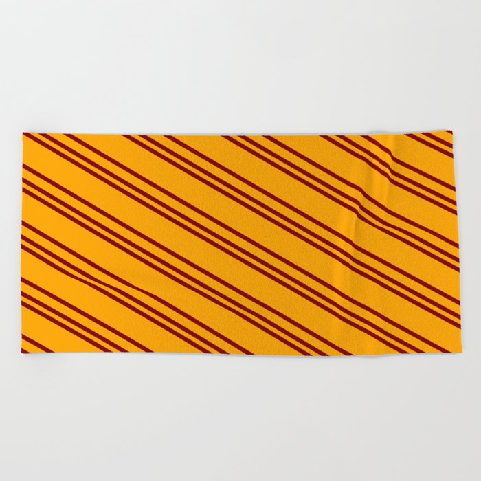 Orange and Maroon Colored Lined/Striped Pattern Beach Towel
