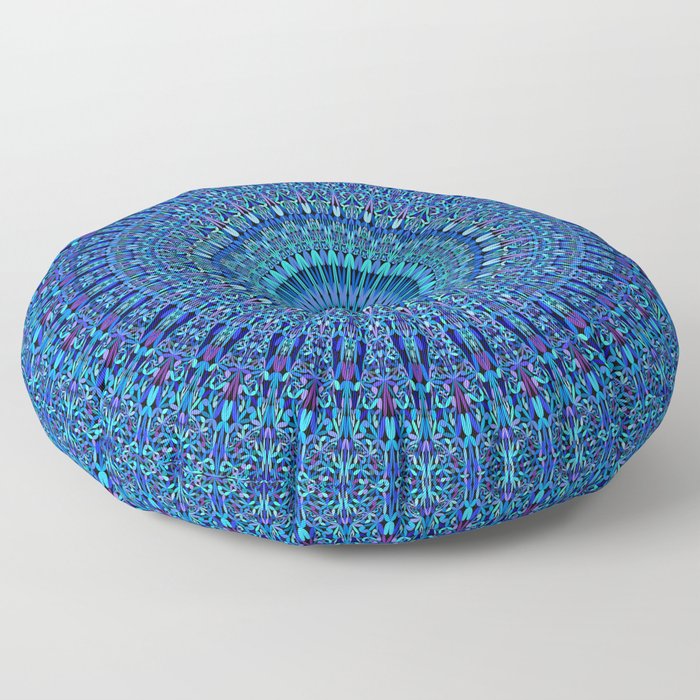 Blue Spiritual Flower Garden Mandala Floor Pillow