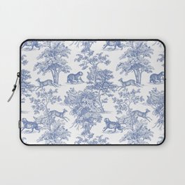 Toile de Jouy Vintage French Exotic Jungle Forest Navy Blue & White Laptop Sleeve