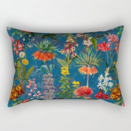 Vintage & Shabby Chic - Blue Midnight Spring Botancial Flower Garden Rectangular Pillow