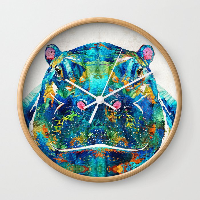 Hippopotamus Art - Happy Hippo - By Sharon Cummings Wall Clock