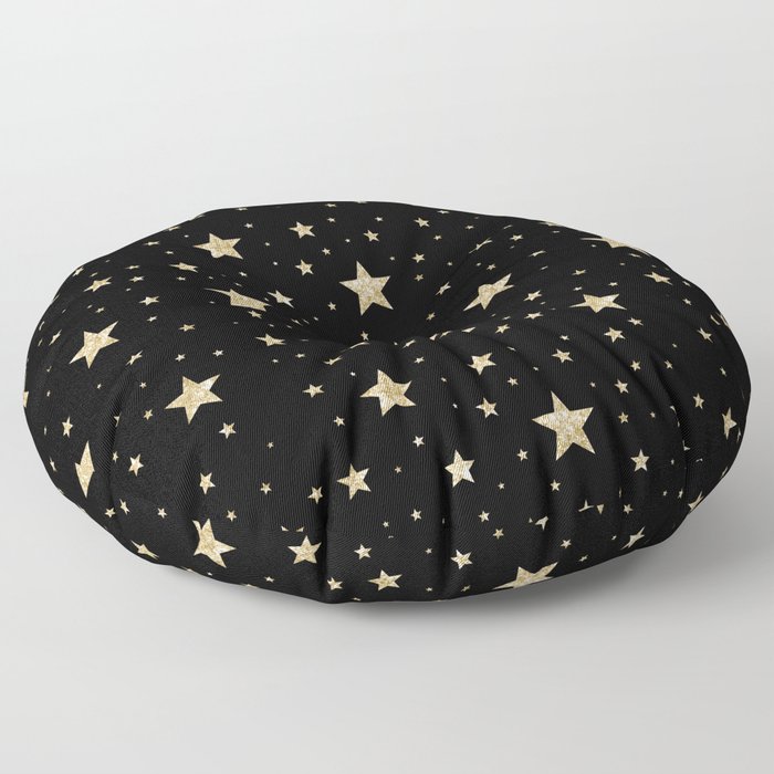 gold stars pattern black Floor Pillow