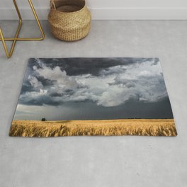 Cotton Candy - Storm Clouds Over Wheat Field in Kansas Area & Throw Rug