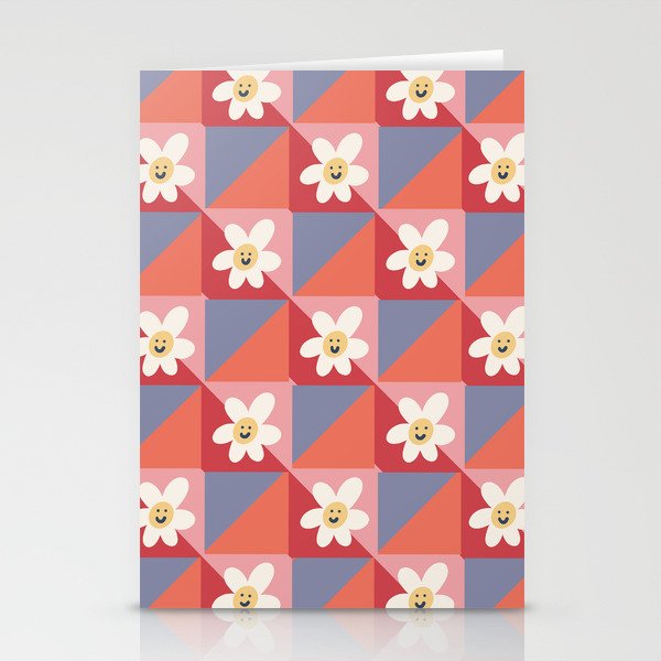 Geometric Retro Happy Baby Flowers - Red Pink Purple Stationery Cards