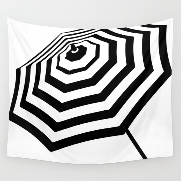 Chic Black And White Striped Beach Umbrella Wall Tapestry By