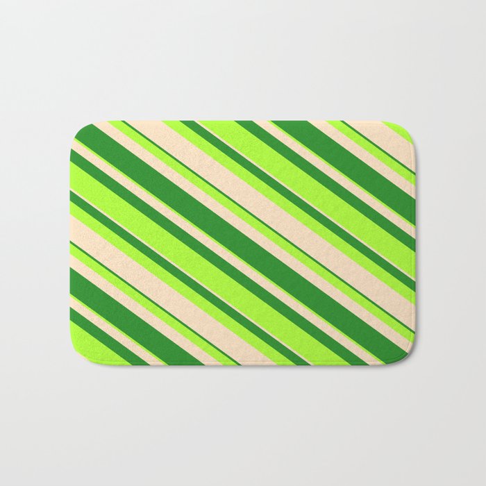 Forest Green, Light Green, and Bisque Colored Striped/Lined Pattern Bath Mat
