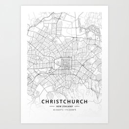Christchurch, New Zealand - Light Map Art Print