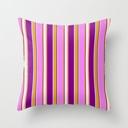 [ Thumbnail: Violet, Goldenrod, Purple & Beige Colored Lines Pattern Throw Pillow ]