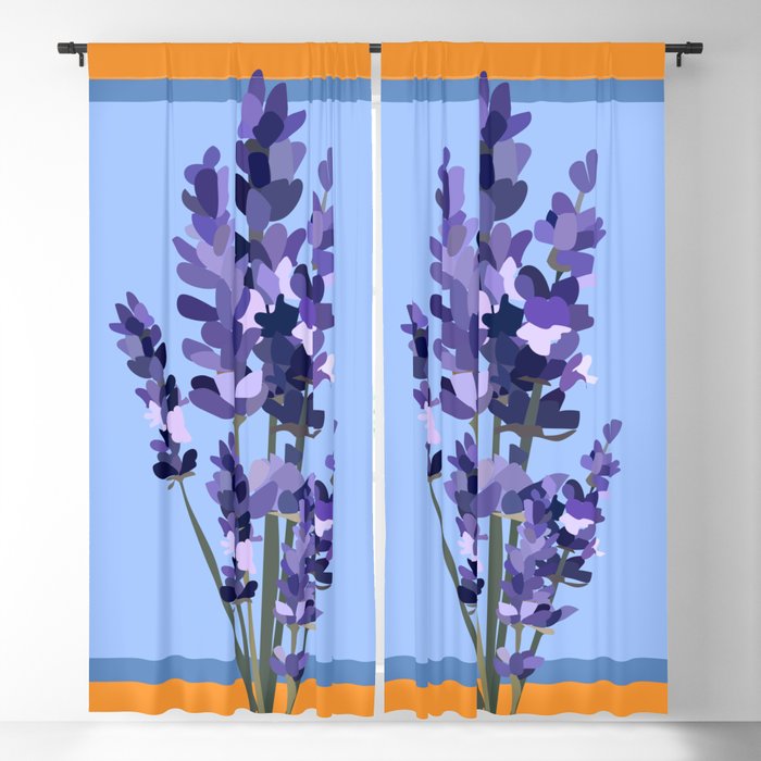 Floral Lavender Bouquet Design Pattern on Orange and Blue Blackout Curtain