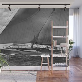 12-meter Sailing Yacht America's Cup Races nautical black and white photograph Wall Mural
